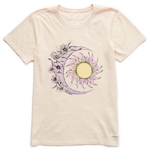 NEW Life Is Good Women's Moon Flower Short Sleeve Crusher Tee size Small